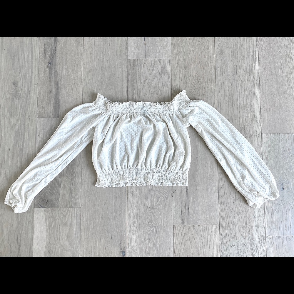 LIKE NEW Divided Swiss Dot Crop Blouse